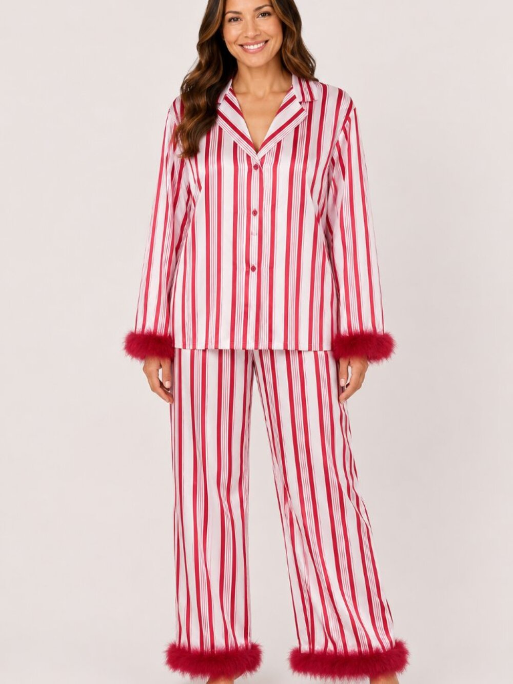 NEW Linea Donatella Gift Wrapper Pajama Set Feather Trim L